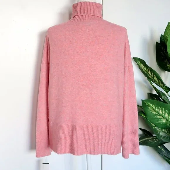 J. Crew Pink Merino Wool Alpaca Knit Turtleneck Sweater in Supersoft Yarn M